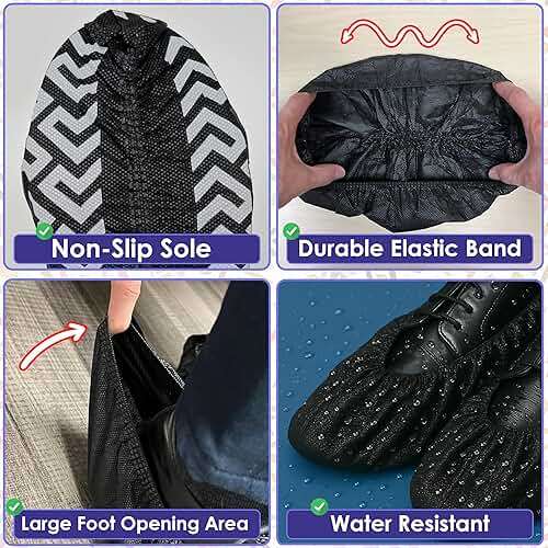 Buena Goods 100 Pack Extra Large Disposable Black Boot and Shoe Covers. Reusable Water Resistant Durable Booties with Non Slip Treads for Indoor Use. Fits US Men's Size 14 and Women's 16 Shoe Size - Image 3