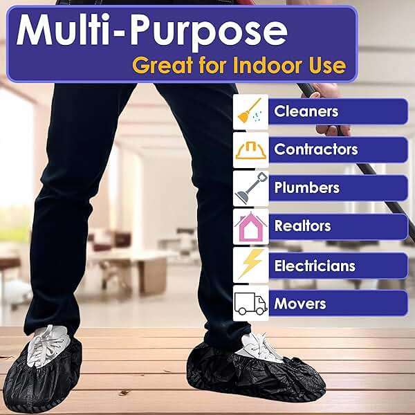 Buena Goods 100 Pack Extra Large Disposable Black Boot and Shoe Covers. Reusable Water Resistant Durable Booties with Non Slip Treads for Indoor Use. Fits US Men's Size 14 and Women's 16 Shoe Size - Image 4
