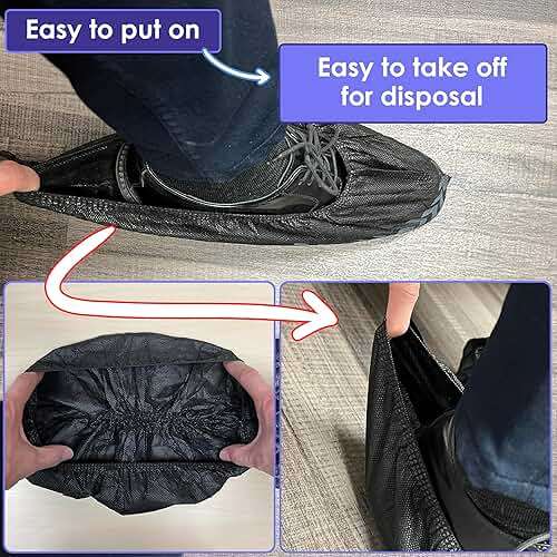 Buena Goods 100 Pack Extra Large Disposable Black Boot and Shoe Covers. Reusable Water Resistant Durable Booties with Non Slip Treads for Indoor Use. Fits US Men's Size 14 and Women's 16 Shoe Size - Image 7