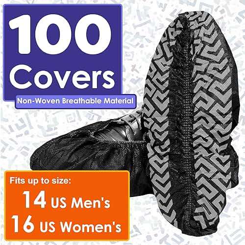 Buena Goods 100 Pack Extra Large Disposable Black Boot and Shoe Covers. Reusable Water Resistant Durable Booties with Non Slip Treads for Indoor Use. Fits US Men's Size 14 and Women's 16 Shoe Size - Image 8