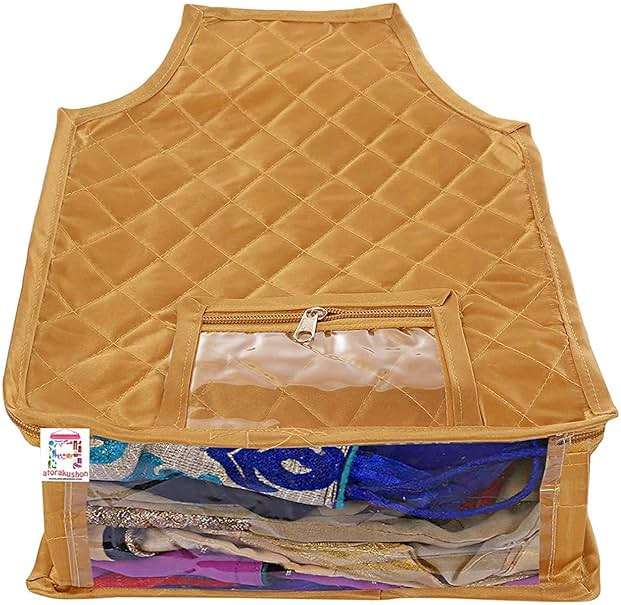 atorakushon 6 Piece Fabric Satin Blouse Cover Clothes Storage Bag Set With Transparent Window Wardrobe Garments Organizers (Golden) - Image 3