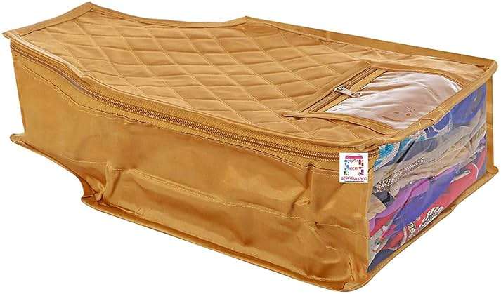 atorakushon 4 Piece Fabric Satin Blouse Cover Clothes Storage Bag Set With Transparent Window Wardrobe Garments Organizers (Golden) - Image 3