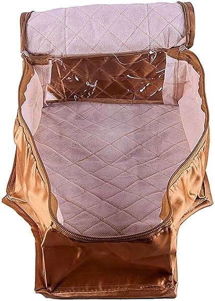 atorakushon 4 Piece Fabric Satin Blouse Cover Clothes Storage Bag Set With Transparent Window Wardrobe Garments Organizers (Golden) - Image 6