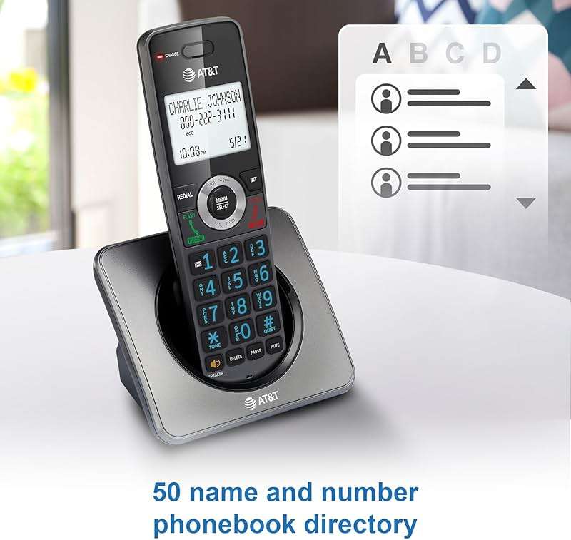 AT&T GL2101-2 DECT 6.0 2-Handset Cordless Phone with Call Block & Caller ID - Full-Duplex Speakerphone, 2" White Backlit Display, Lighted Keypad, Graphite & Black - Image 3