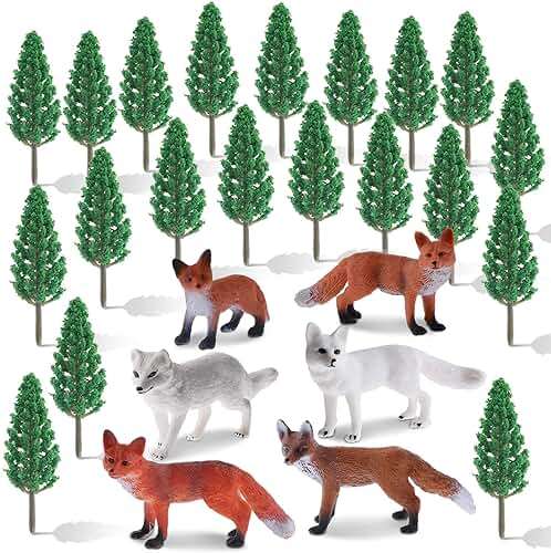 Zomiboo 26 Pcs Fox Figurines Set with Miniature Trees Arctic Red Fox Models Cake Toppers for Nature Themed Decoration and Display for Halloween Christmas Birthday Party Favors - Image 1