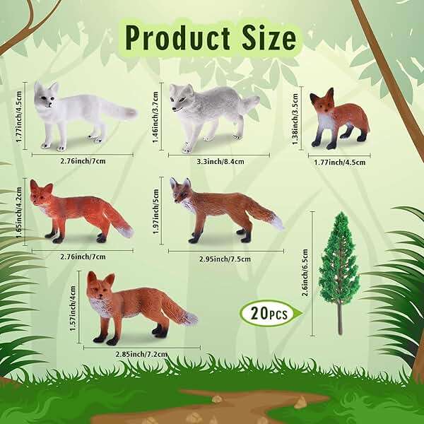 Zomiboo 26 Pcs Fox Figurines Set with Miniature Trees Arctic Red Fox Models Cake Toppers for Nature Themed Decoration and Display for Halloween Christmas Birthday Party Favors - Image 2