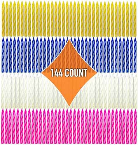 By The Cup Birthday Candles, 6-24 Count Packs in Pink, White, Blue, and Yellow (Pack of 144) - Image 1