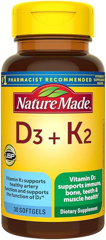 Nature Made Vitamin D3 K2 Supplement, 5000 IU (125 mcg) Vitamin D for Bone, Teeth, Muscle and Immune Support, 30 D3 and K2 Softgels, 30 Day Supply - Image 1