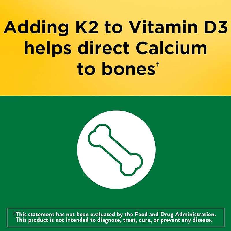 Nature Made Vitamin D3 K2 Supplement, 5000 IU (125 mcg) Vitamin D for Bone, Teeth, Muscle and Immune Support, 30 D3 and K2 Softgels, 30 Day Supply - Image 3