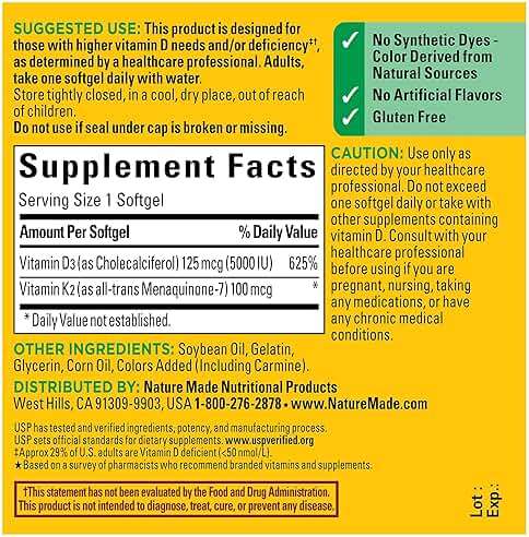 Nature Made Vitamin D3 K2 Supplement, 5000 IU (125 mcg) Vitamin D for Bone, Teeth, Muscle and Immune Support, 30 D3 and K2 Softgels, 30 Day Supply - Image 5