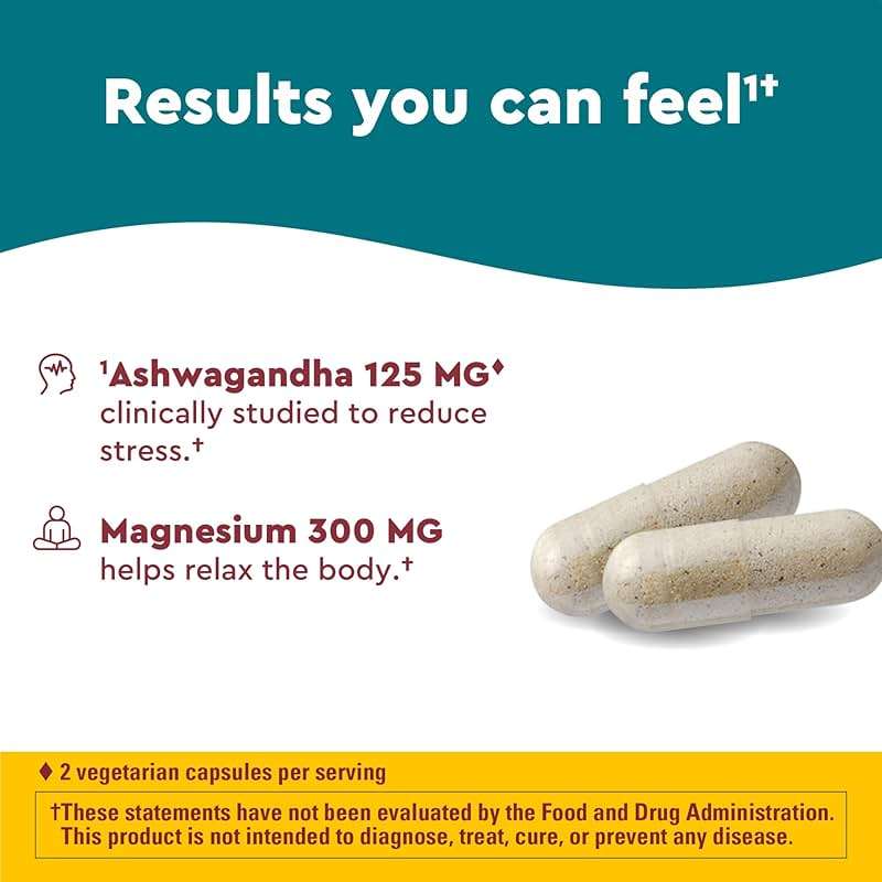 Nature Made Wellblends Calm & Relax, Ashwagandha 125mg, Magnesium 300 mg, 54 Vegetarian Capsules - Image 3