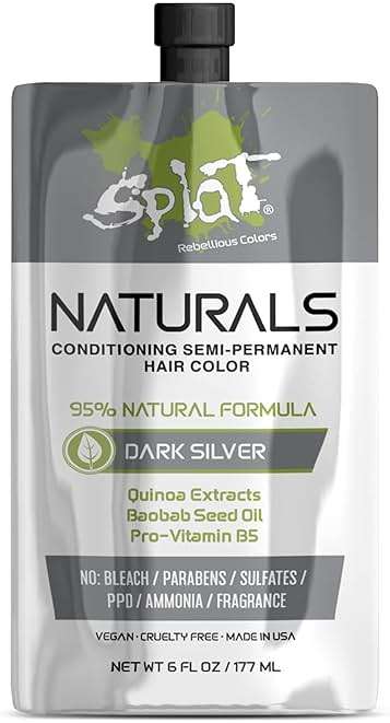 Splat Naturals Semi-Permanent Hair Color, Dark Silver, 6 fl. oz., 95% Natural Hair Dye Formula Lasts Up to 30 Washes, Vegan & Cruelty-Free - Image 1