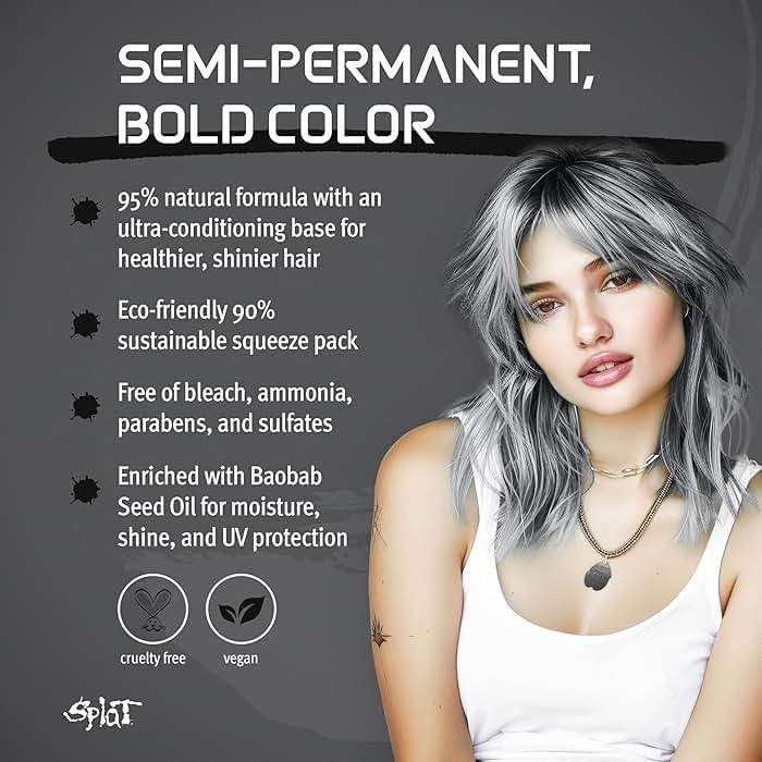 Splat Naturals Semi-Permanent Hair Color, Dark Silver, 6 fl. oz., 95% Natural Hair Dye Formula Lasts Up to 30 Washes, Vegan & Cruelty-Free - Image 4