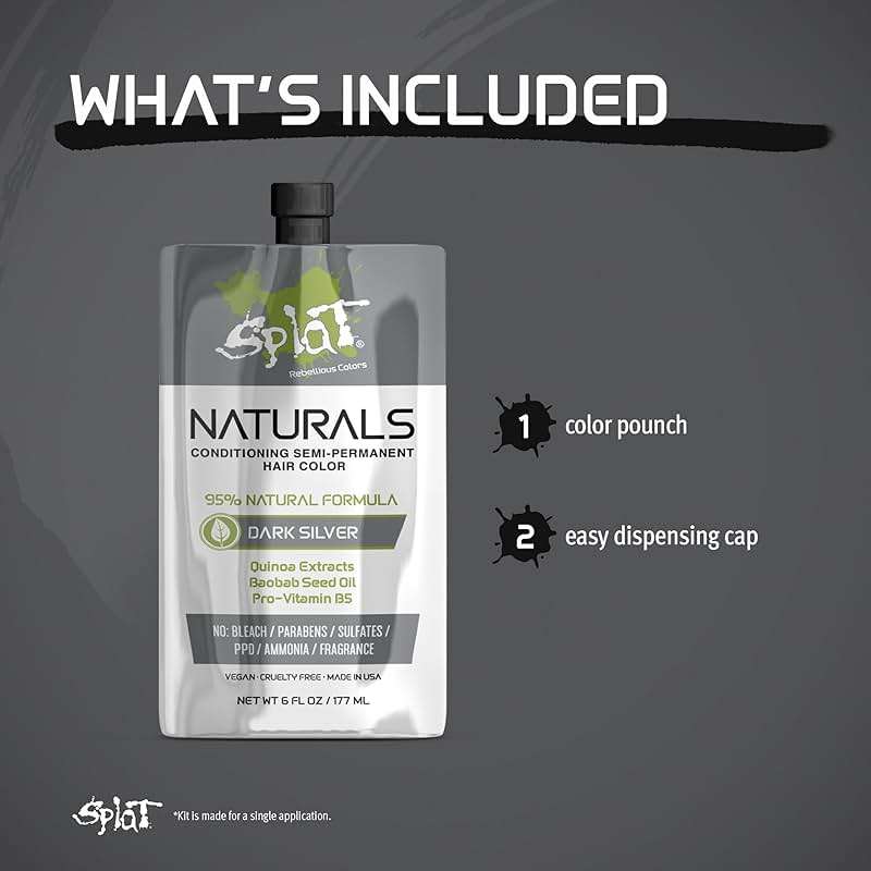 Splat Naturals Semi-Permanent Hair Color, Dark Silver, 6 fl. oz., 95% Natural Hair Dye Formula Lasts Up to 30 Washes, Vegan & Cruelty-Free - Image 7