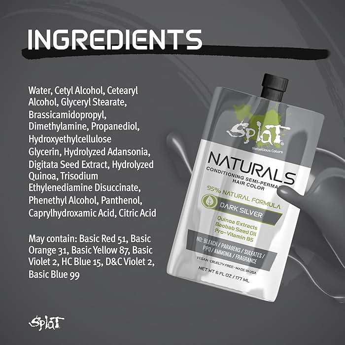 Splat Naturals Semi-Permanent Hair Color, Dark Silver, 6 fl. oz., 95% Natural Hair Dye Formula Lasts Up to 30 Washes, Vegan & Cruelty-Free - Image 8
