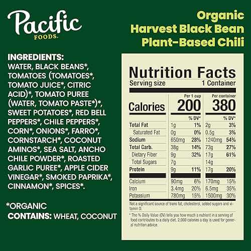 Pacific Foods Organic Harvest Black Bean Chili, Plant Based, 16.5 oz Can - Image 2