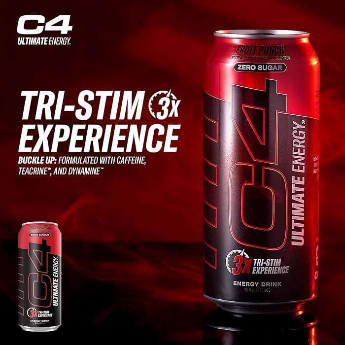 C4 Ultimate Zero Sugar Energy Drink, Tri-Stim Experience with 300mg Caffeine + TeaCrine + Dynamine, Fruit Punch, 16oz (Pack of 12) - Image 3