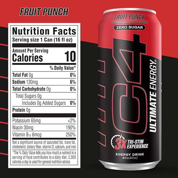 C4 Ultimate Zero Sugar Energy Drink, Tri-Stim Experience with 300mg Caffeine + TeaCrine + Dynamine, Fruit Punch, 16oz (Pack of 12) - Image 7