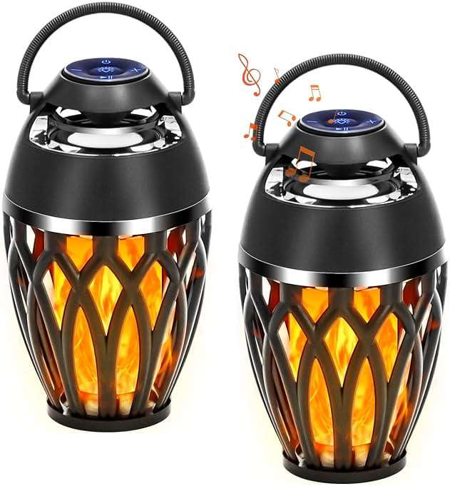 Vanten 2 Packs Outdoor Bluetooth Speakers, Bluetooth 5.0 Led Flame Speaker, IPX5 Waterproof Flame Torch Atmosphere Speaker, Flame Lamp, Gifts for Men Women, Decorations for Party Garden Patio - Image 1