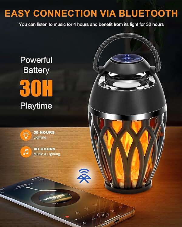 Vanten 2 Packs Outdoor Bluetooth Speakers, Bluetooth 5.0 Led Flame Speaker, IPX5 Waterproof Flame Torch Atmosphere Speaker, Flame Lamp, Gifts for Men Women, Decorations for Party Garden Patio - Image 2
