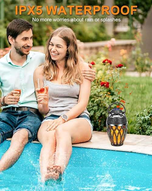 Vanten 2 Packs Outdoor Bluetooth Speakers, Bluetooth 5.0 Led Flame Speaker, IPX5 Waterproof Flame Torch Atmosphere Speaker, Flame Lamp, Gifts for Men Women, Decorations for Party Garden Patio - Image 3