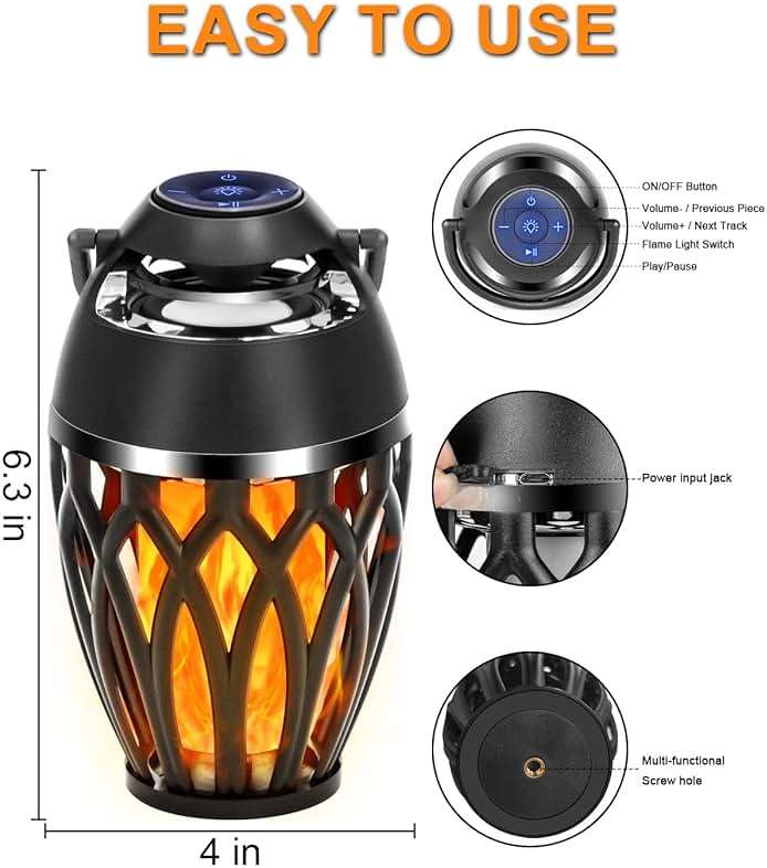 Vanten 2 Packs Outdoor Bluetooth Speakers, Bluetooth 5.0 Led Flame Speaker, IPX5 Waterproof Flame Torch Atmosphere Speaker, Flame Lamp, Gifts for Men Women, Decorations for Party Garden Patio - Image 8
