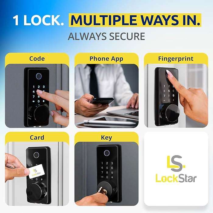 LOCKSTAR® Smart Door Lock • Keyless Entry Deadbolt Door Lock • Multiple Entry Methods – APP • Fingerprint Touch ID • Keypad Code • Card FOB • Traditional Key • Smart Home Devices - Image 2
