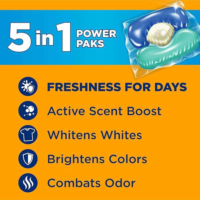 ARM & HAMMER Clean Burst 5-in-1 Laundry Detergent Power Paks, Powerfully Clean, Clean Burst Scent, 42 Count - Image 2