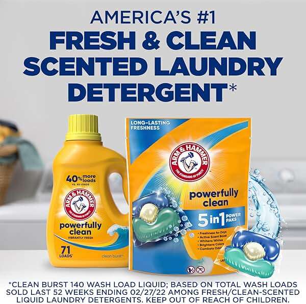 ARM & HAMMER Clean Burst 5-in-1 Laundry Detergent Power Paks, Powerfully Clean, Clean Burst Scent, 42 Count - Image 12