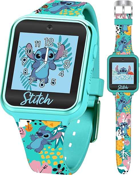 Disney Stitch Kids Smartwatch with Touchscreen, Camera, Games, Timer, Step Counter, Alarm & Calculator – Fun Interactive Watch with 10 Faces & Printed Silicone Strap – Fits Wrists 5.5" to 8" - Image 1