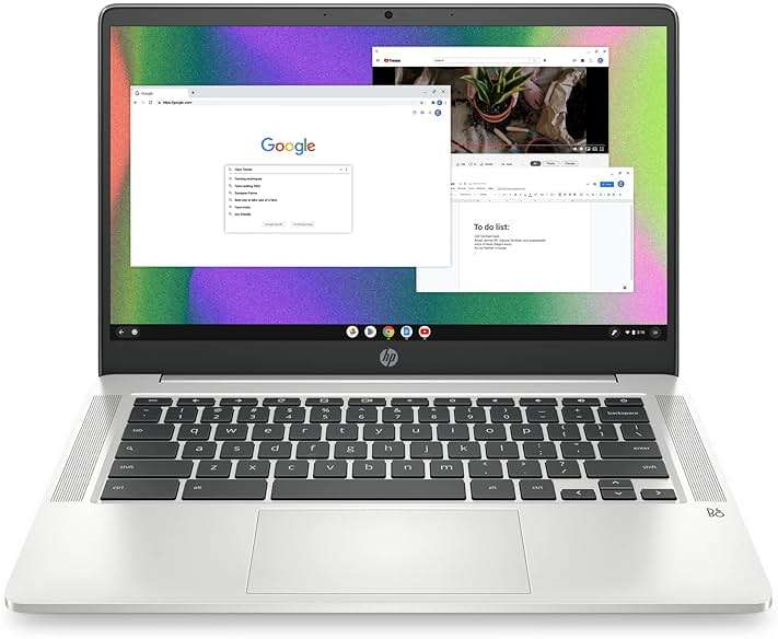 HP Chromebook 14 Laptop, Intel Celeron N4120, 4 GB RAM, 64 GB eMMC, 14" HD Display, Chrome OS, Thin Design, 4K Graphics, Long Battery Life, Ash Gray Keyboard (14a-na0226nr, 2022, Mineral Silver) - Image 1