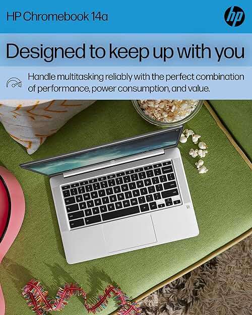 HP Chromebook 14 Laptop, Intel Celeron N4120, 4 GB RAM, 64 GB eMMC, 14" HD Display, Chrome OS, Thin Design, 4K Graphics, Long Battery Life, Ash Gray Keyboard (14a-na0226nr, 2022, Mineral Silver) - Image 2