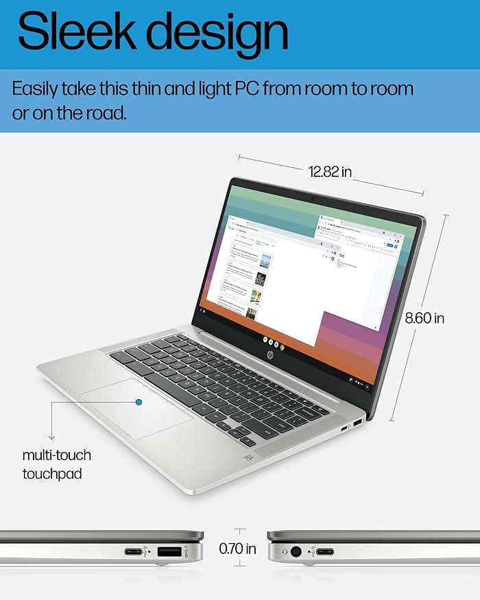 HP Chromebook 14 Laptop, Intel Celeron N4120, 4 GB RAM, 64 GB eMMC, 14" HD Display, Chrome OS, Thin Design, 4K Graphics, Long Battery Life, Ash Gray Keyboard (14a-na0226nr, 2022, Mineral Silver) - Image 5