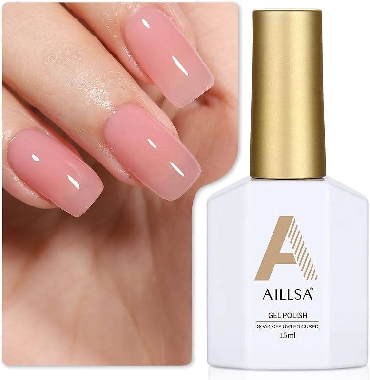 AILLSA Gel Nail Polish Nude Pink Gel Polish Sheer Neutral Color Jelly Gels Nail Polish Natural Translucent Soak Off U V Nails for Nail Art French Manicure at Home 0.51 Fl Oz /GB49 - Image 1