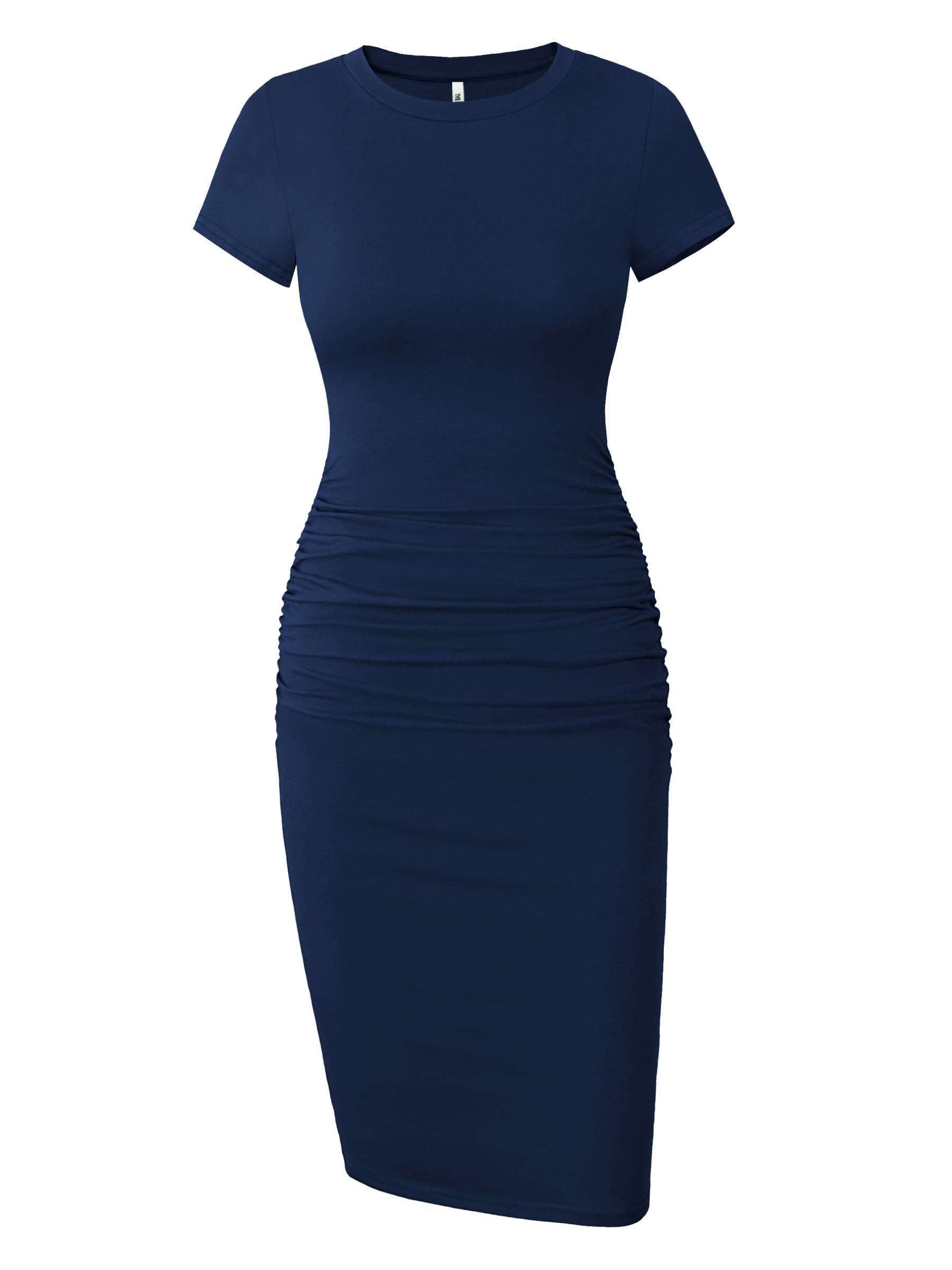 Missufe Women's Short Sleeve Ruched Casual Sundress Midi Bodycon T Shirt Dress - Image 1