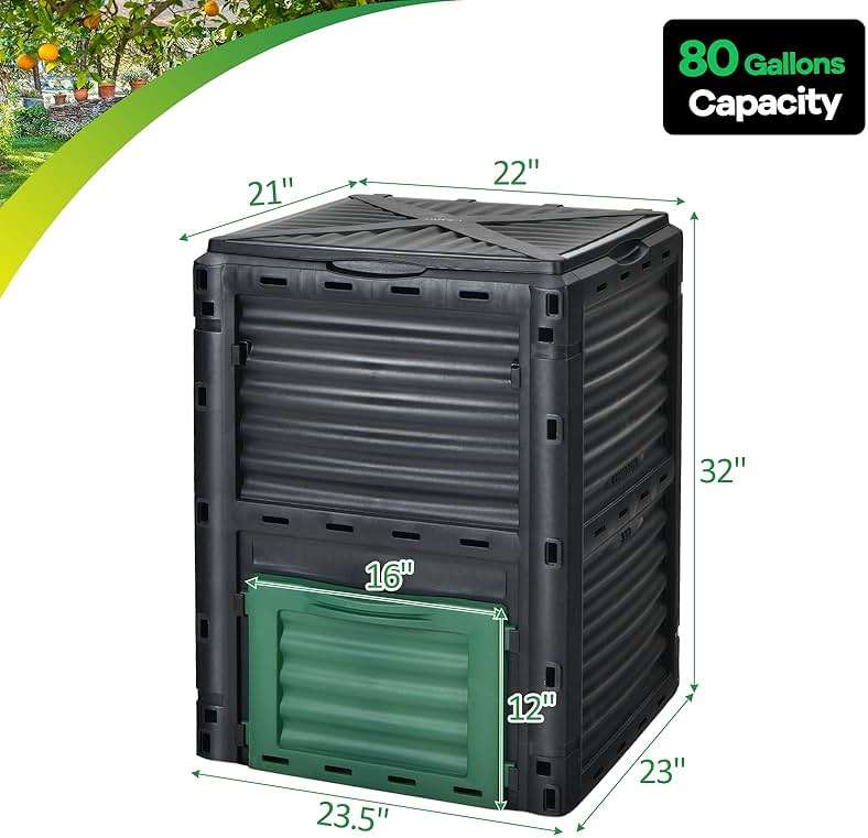 Goplus Compost Bin, 80 Gallon (300 L) Large Outdoor Composting Box w/Top Flip Latch-on Lid, Bottom Exit Door, BPA Free Material, Grass Food Trash Composter Barrel for Garden Yard, Easy Assembly - Image 3