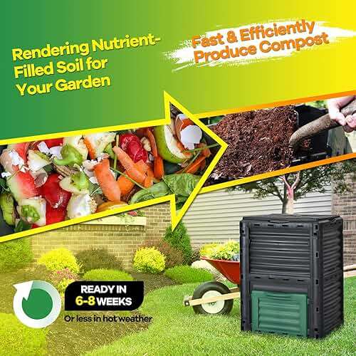 Goplus Compost Bin, 80 Gallon (300 L) Large Outdoor Composting Box w/Top Flip Latch-on Lid, Bottom Exit Door, BPA Free Material, Grass Food Trash Composter Barrel for Garden Yard, Easy Assembly - Image 4