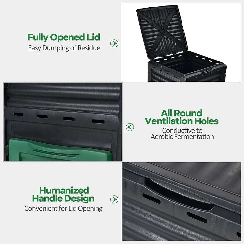 Goplus Compost Bin, 80 Gallon (300 L) Large Outdoor Composting Box w/Top Flip Latch-on Lid, Bottom Exit Door, BPA Free Material, Grass Food Trash Composter Barrel for Garden Yard, Easy Assembly - Image 6