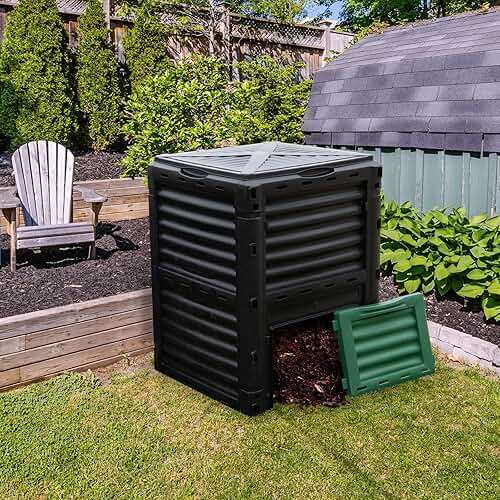 Goplus Compost Bin, 80 Gallon (300 L) Large Outdoor Composting Box w/Top Flip Latch-on Lid, Bottom Exit Door, BPA Free Material, Grass Food Trash Composter Barrel for Garden Yard, Easy Assembly - Image 8