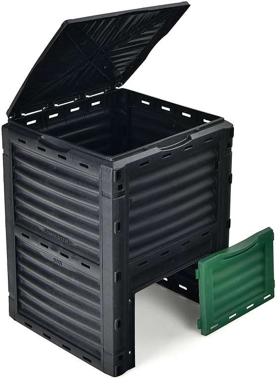 Goplus Compost Bin, 80 Gallon (300 L) Large Outdoor Composting Box w/Top Flip Latch-on Lid, Bottom Exit Door, BPA Free Material, Grass Food Trash Composter Barrel for Garden Yard, Easy Assembly - Image 9
