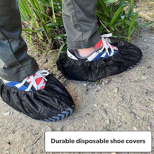 GSD Brand 100 Pack Extra Large Black Shoe Covers Disposable - Non Slip Indoor Reusable Boot Covers - Shoe Booties Disposable - Non Skid Treads - Fits US Men's Size 14 and Women's 16 - Image 5