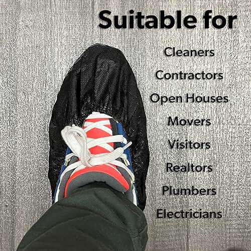 GSD Brand 100 Pack Extra Large Black Shoe Covers Disposable - Non Slip Indoor Reusable Boot Covers - Shoe Booties Disposable - Non Skid Treads - Fits US Men's Size 14 and Women's 16 - Image 6