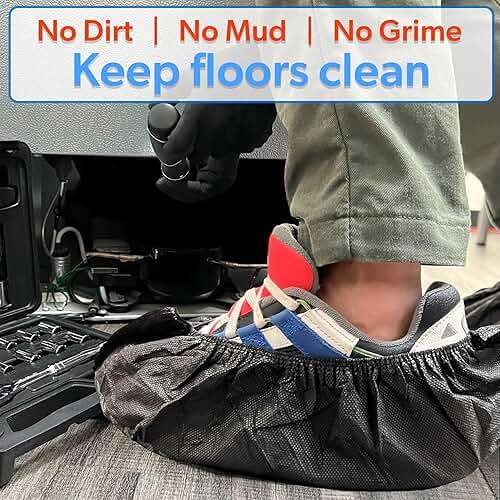 GSD Brand 100 Pack Extra Large Black Shoe Covers Disposable - Non Slip Indoor Reusable Boot Covers - Shoe Booties Disposable - Non Skid Treads - Fits US Men's Size 14 and Women's 16 - Image 7