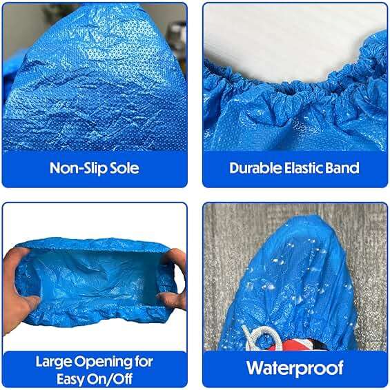 GSD Brand 100 Pack Extra Large Blue Disposable Shoe Covers - Non Slip Indoors Reusable Waterproof Shoe Covers Disposable - Indoor Booties with Non Skid Treads - Waterproof Booties for Boots - Image 3