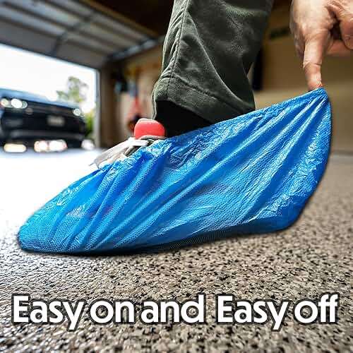 GSD Brand 100 Pack Extra Large Blue Disposable Shoe Covers - Non Slip Indoors Reusable Waterproof Shoe Covers Disposable - Indoor Booties with Non Skid Treads - Waterproof Booties for Boots - Image 6