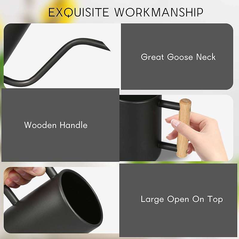 Watering Can for Indoor Plants, 35 oz/1000 ml Metal Stainless Steel Pot with Long Spout for House Plants Bonsai Outdoor Garden Flower Decorative (Black) - Image 7