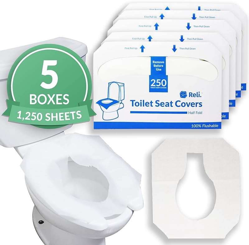 Reli. Toilet Seat Covers (1250 Pcs, 5 Packs of 250) | Disposable Toilet Seat Cover - Flushable - 14x16" (Half-Fold) | Paper Liners for Restroom, Bathroom, Travel, Camping, Kids Potty Training - Image 1