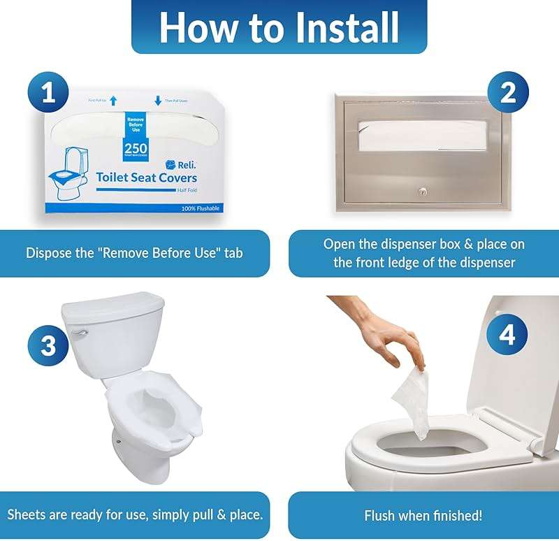 Reli. Toilet Seat Covers (1250 Pcs, 5 Packs of 250) | Disposable Toilet Seat Cover - Flushable - 14x16" (Half-Fold) | Paper Liners for Restroom, Bathroom, Travel, Camping, Kids Potty Training - Image 4