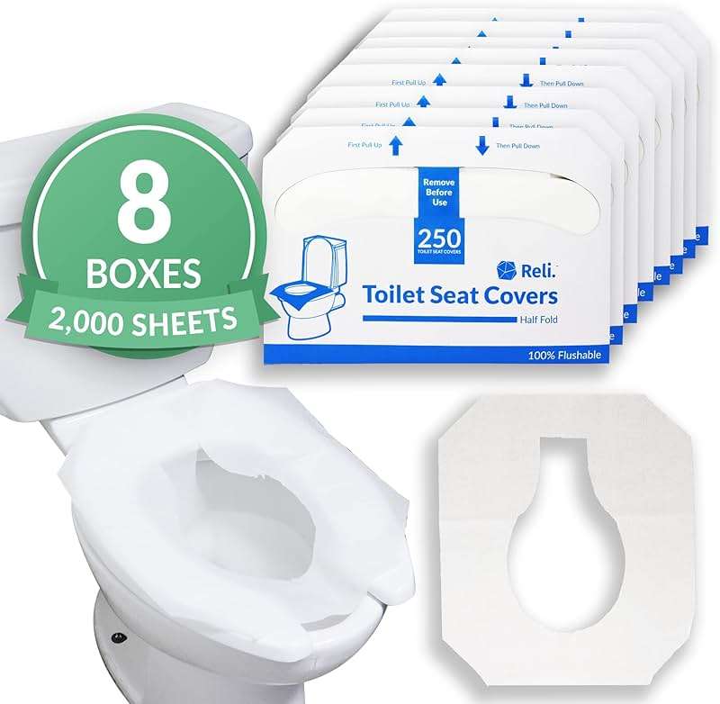 Reli. Toilet Seat Covers (2000 Pcs, 8 Packs of 250) | Disposable Toilet Seat Cover - Flushable - 14x16" (Half-Fold) | Paper Liners for Restroom, Bathroom, Travel, Camping, Kids Potty Training - Image 1