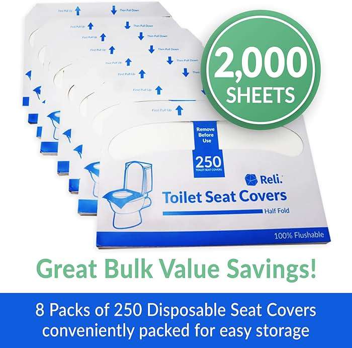 Reli. Toilet Seat Covers (2000 Pcs, 8 Packs of 250) | Disposable Toilet Seat Cover - Flushable - 14x16" (Half-Fold) | Paper Liners for Restroom, Bathroom, Travel, Camping, Kids Potty Training - Image 3